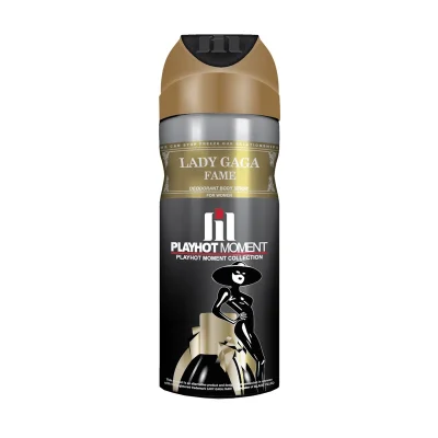 اسپری خوشبو کننده بدن زنانه پلی هات مومنت مدل LADY GAGA FAME BLACK FLUID حجم 200 میلی لیتر