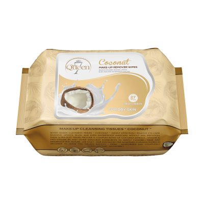 دستمال مرطوب صورت کویین Queen مدل Coconut بسته 27 عددی مخصوص پوست نرمال تا چرب