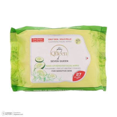 دستمال مرطوب صورت کویین Queen مدل Cucumber بسته 27 عددی مخصوص پوست نرمال تا چرب  Queen Cucumber Facial Wipes 27 PCS For Normal – Oily Skin